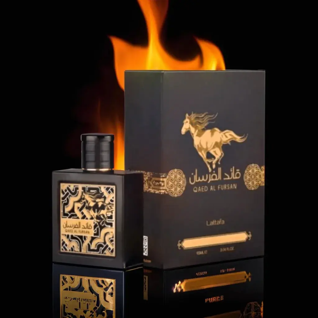 Lattafa Qaed Al Fursan Unisex Perfume. Inspired by Paco Rabanne - Black XS. Hero shot. Luxury Perfume.
