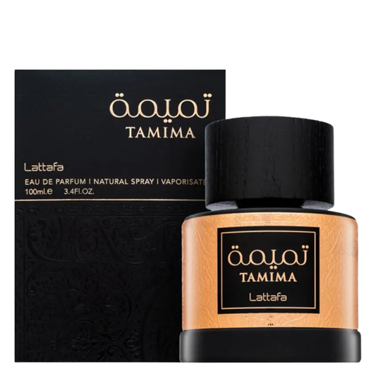 Lattaafa Tamima perfume bottle and packaging on a white background