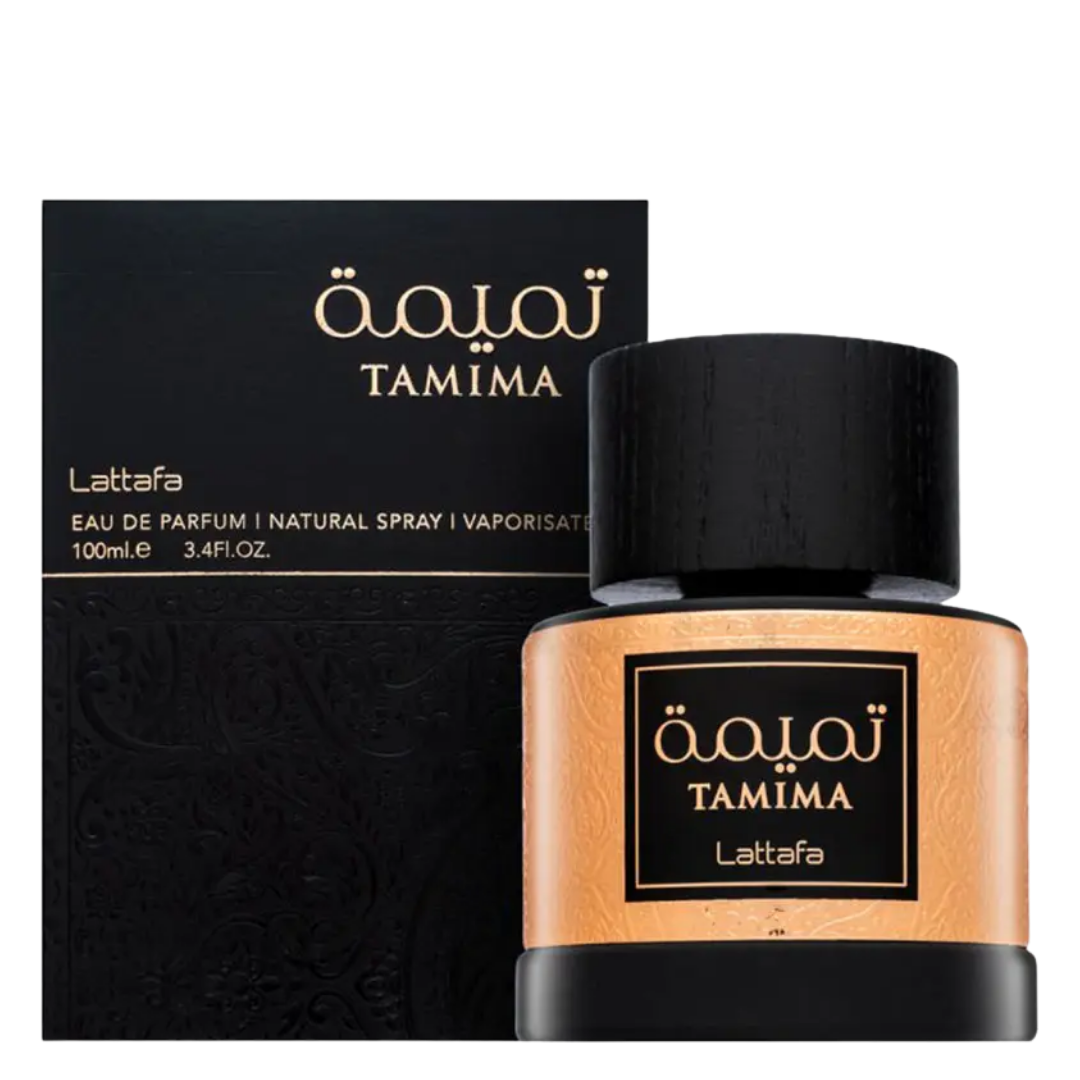 Lattaafa Tamima perfume bottle and packaging on a white background