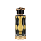A bottle of Teriaq Intense Perfume with a black and gold design, featuring a snake motif on the cap.