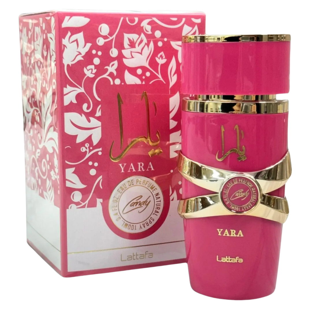 Yara Candy by Lattafa – pink and gold women’s perfume with floral and fruity notes. Clone / dupe of / inspired by Kayali - Vanilla Candy Rock Sugar.