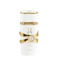 Lattafa Yara Moi Eau de Parfum – White and gold luxury perfume bottle, elegant Arabian fragrance for women.