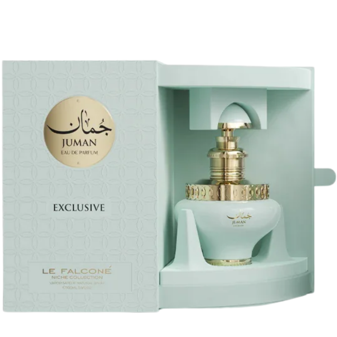 Juman perfume bottle in a light blue box with 'Le Falcone' branding.