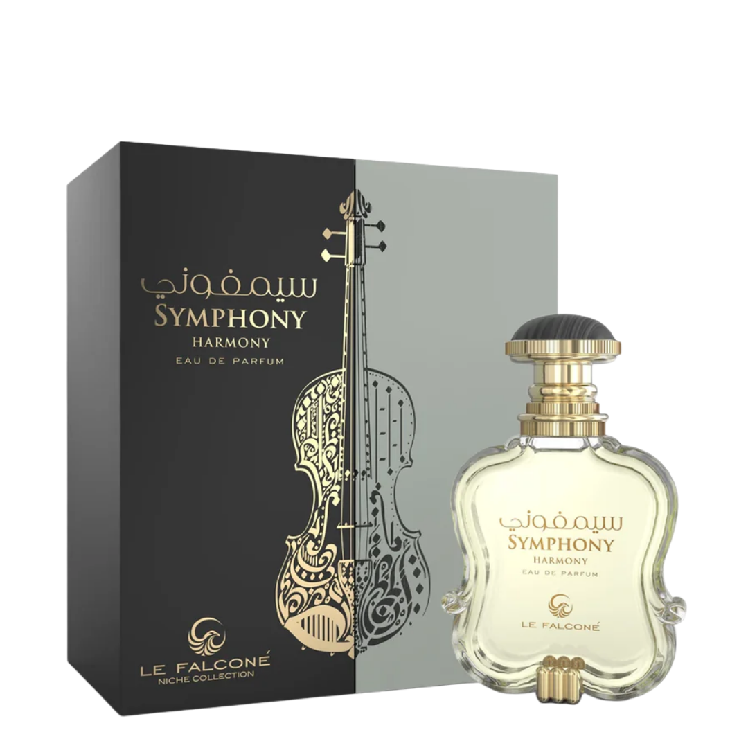 Perfume bottle and packaging of 'Symphony Harmony' by Le Falcone on a white background