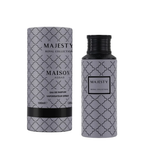 Majesty Royal Collection Eau de Parfum by Maison Asrar, shown in a 100ml cylindrical box and a matching 3.8 fl oz spray bottle.