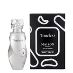 Maison Asrar Timeless Eau de Parfum 100ml spray bottle next to its black and white packaging box.