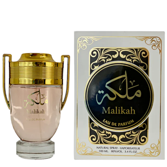 Malikah perfume bottle and packaging on a white background. Malikah Womens Perfume by Ard Al Zaafaran