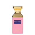 Pink and gold Mallow Magic perfume bottle on a white background