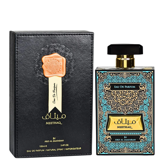Meethaq Eau de Parfum bottle and packaging on a white background