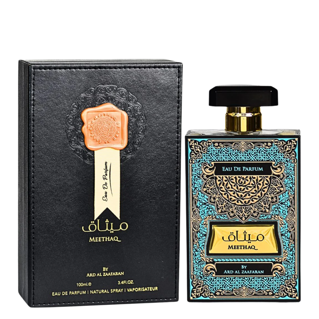 Meethaq Eau de Parfum bottle and packaging on a white background