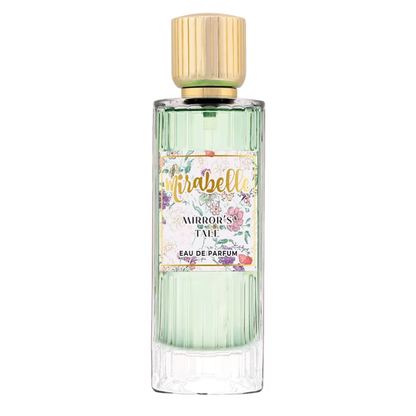 Perfume bottle with floral design on label against a white background. Mirabelle Mirror's Tale Unisex Perfume
