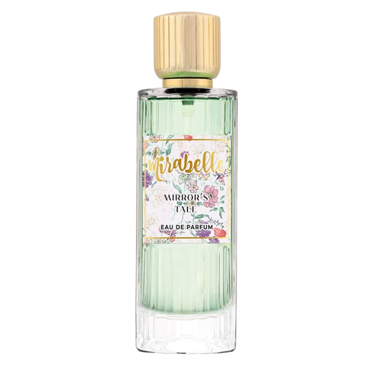 Perfume bottle with floral design on label against a white background. Mirabelle Mirror's Tale Unisex Perfume