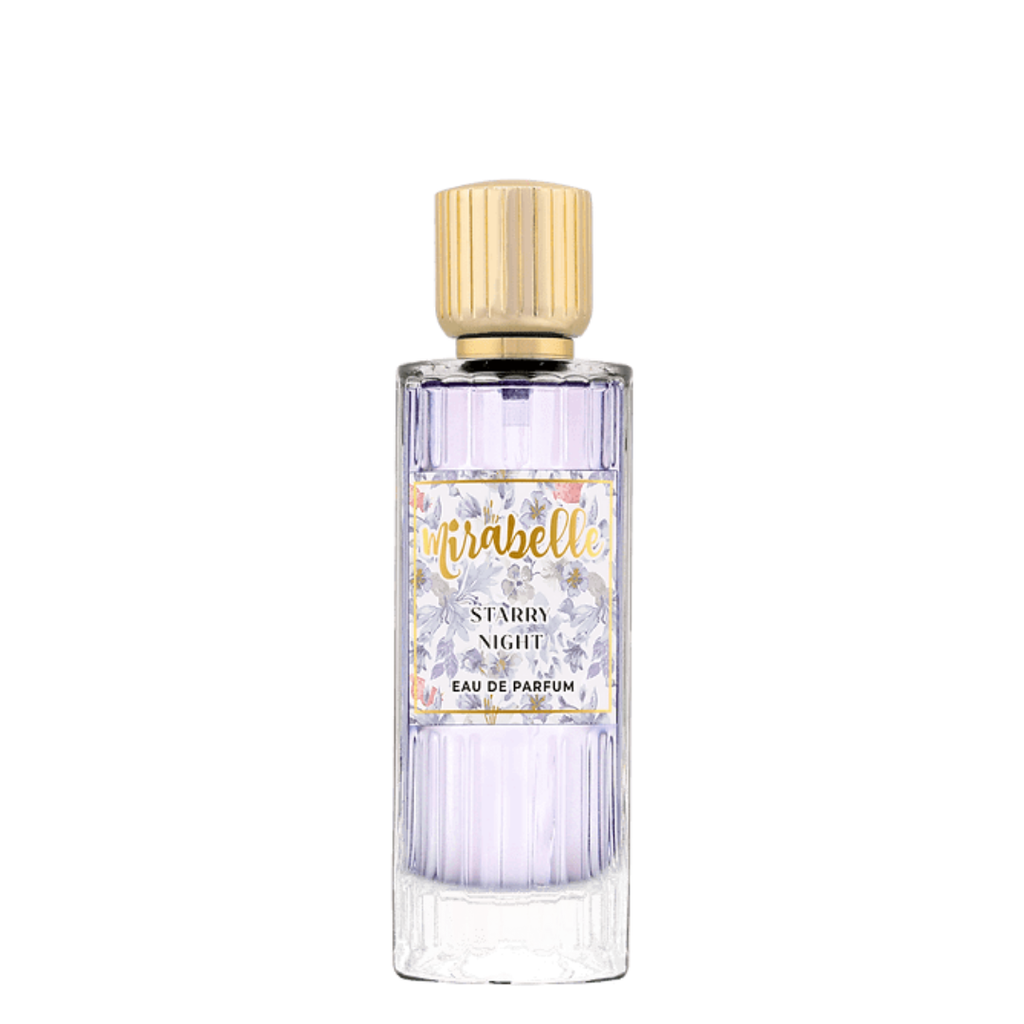 Perfume bottle labeled 'Starry Night' by 'Mirabelle' on a white background