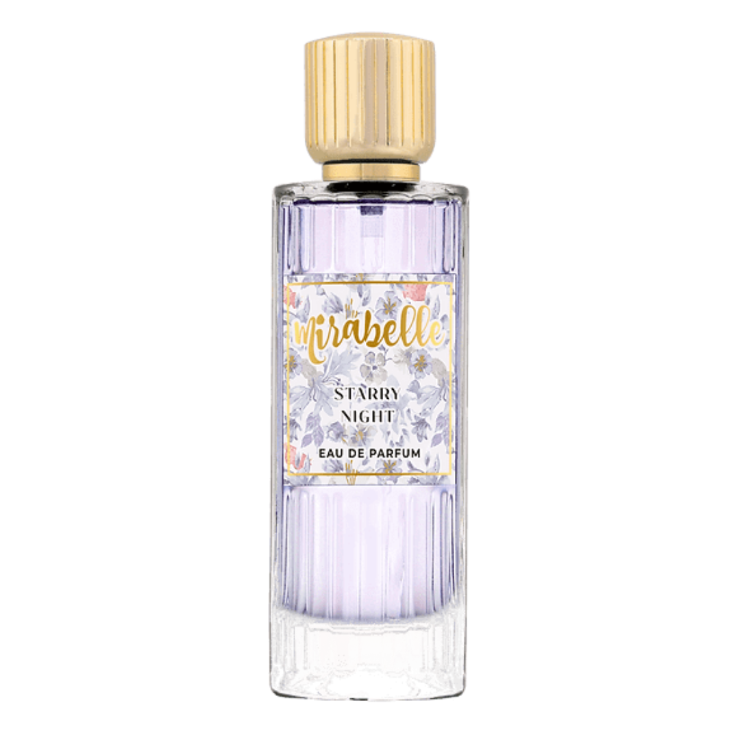 Perfume bottle labeled 'Starry Night' by 'Mirabelle' on a white background