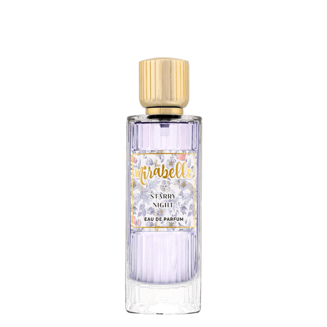 Perfume bottle labeled 'Starry Night' by 'Mirabelle' on a white background