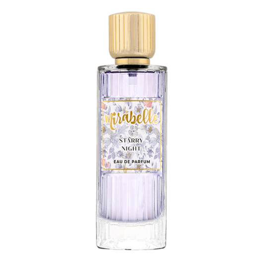 Perfume bottle labeled 'Starry Night' by 'Mirabelle' on a white background