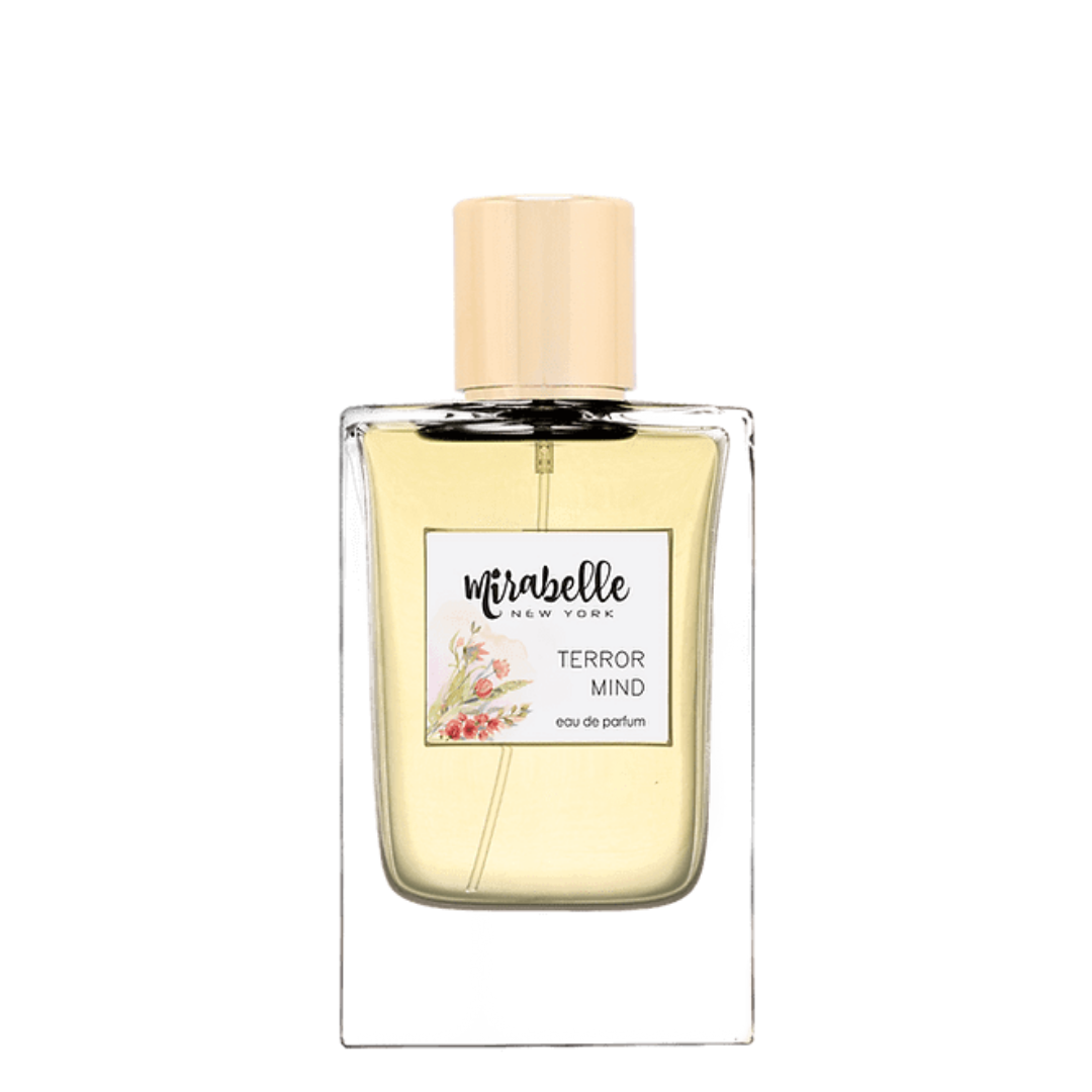 Perfume bottle with 'Mirabelle New York' label on a white background. Mirabelle Terror Mind Unisex Perfume