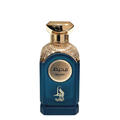 Perfume bottle with gold cap and blue body on a white background. Muhit by Al Absar Unisex Perfume