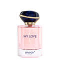 Perfume bottle labeled 'My Love' by Brandy Designs on a white background.
