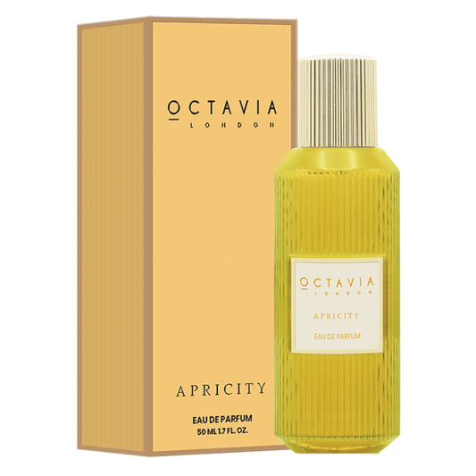 Octavia London Apricity Eau de Parfum bottle and packaging on a white background