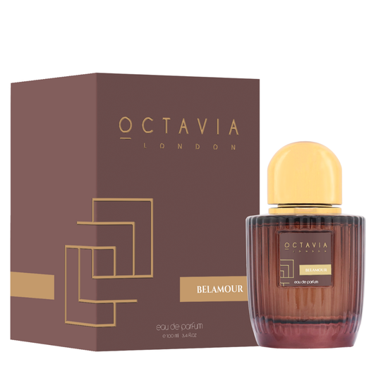 Octavia London Belamour perfume bottle and packaging on a white background