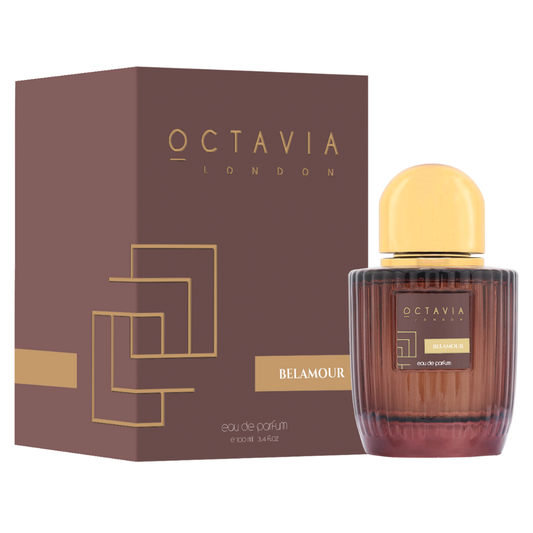 Octavia London Belamour perfume bottle and packaging on a white background