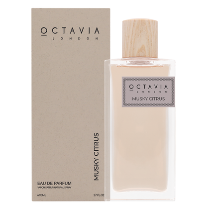 Octavia London Musky Citrus eau de parfum bottle and packaging on a white background