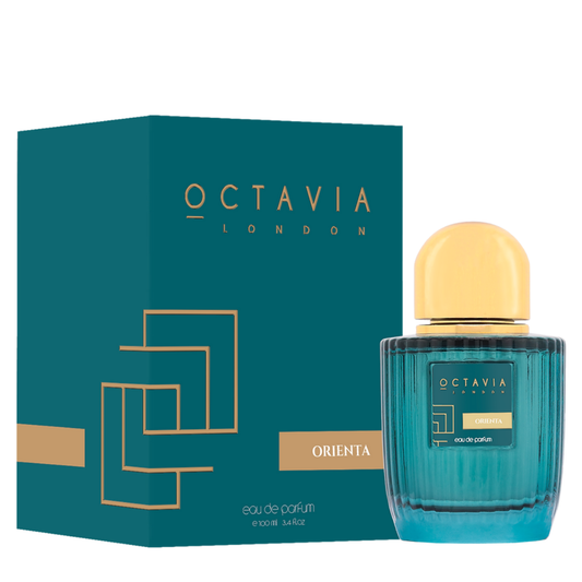 Octavia London perfume bottle and packaging on a white background. Octavia London Orienta Unisex Perfume