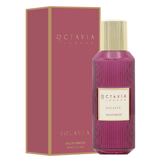 Octavia London Solasta eau de parfum bottle and packaging on a white background