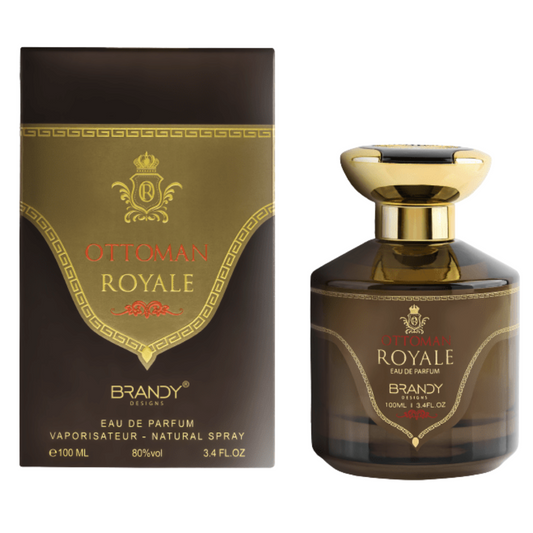 Ottoman Royale Brandy Eau de Parfum bottle and packaging on a white background. Ottoman Royale by Brandy Designs Unisex Perfume