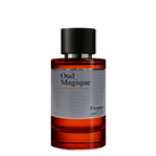 Perfume bottle labeled 'Oud Magique' by Prestige on a white background