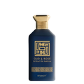 Blue perfume bottle with gold accents on a white background. Oud & Rose by Brandy Designs Unisex Perfume