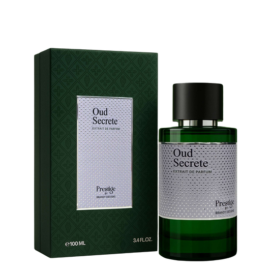 Oud Secrete perfume bottle and packaging on a white background