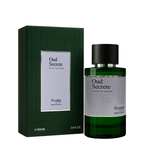 Oud Secrete perfume bottle and packaging on a white background