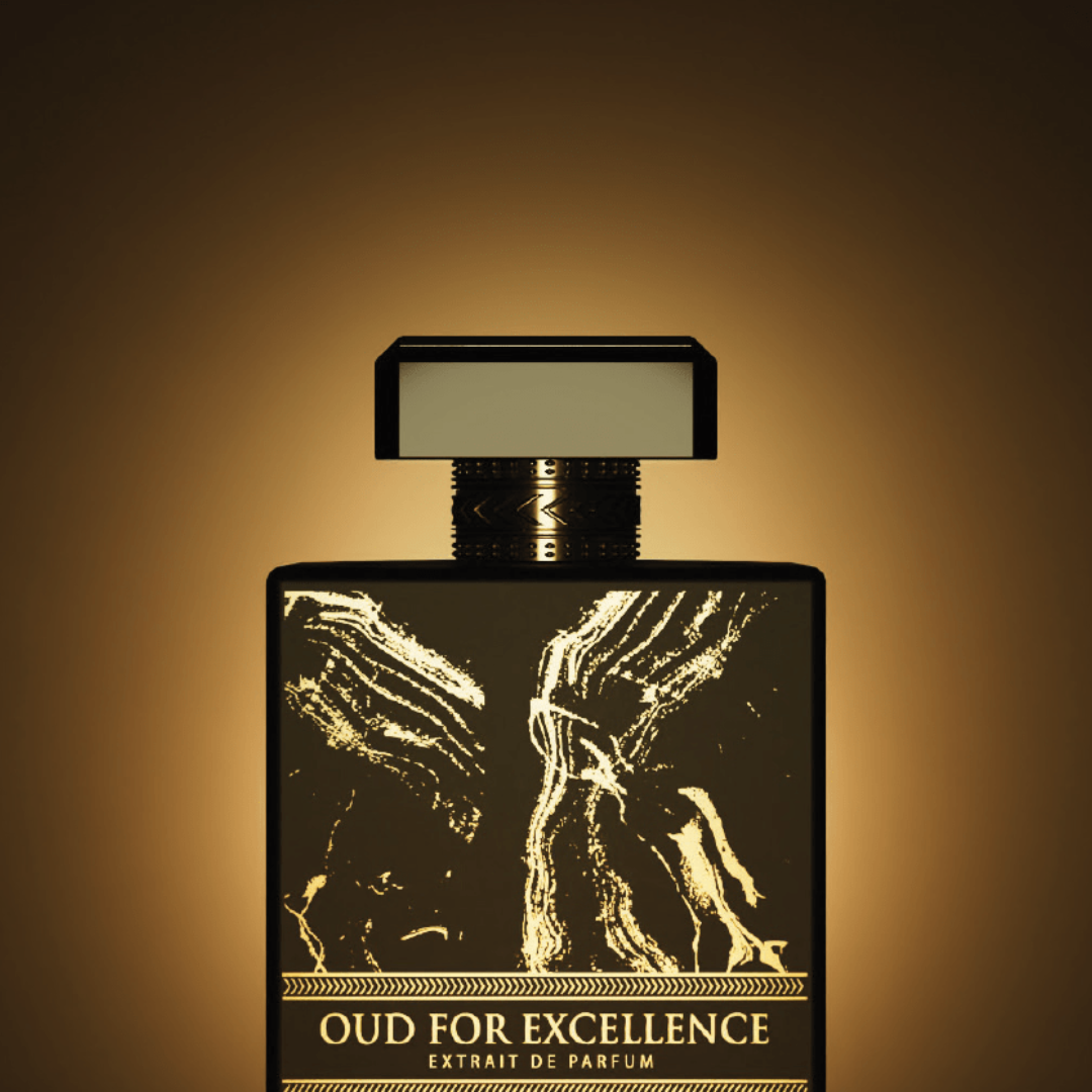 Perfume bottle labeled 'Oud for Excellence' on a brown background. Oud for Excellence by Brandy Designs Unisex Perfume