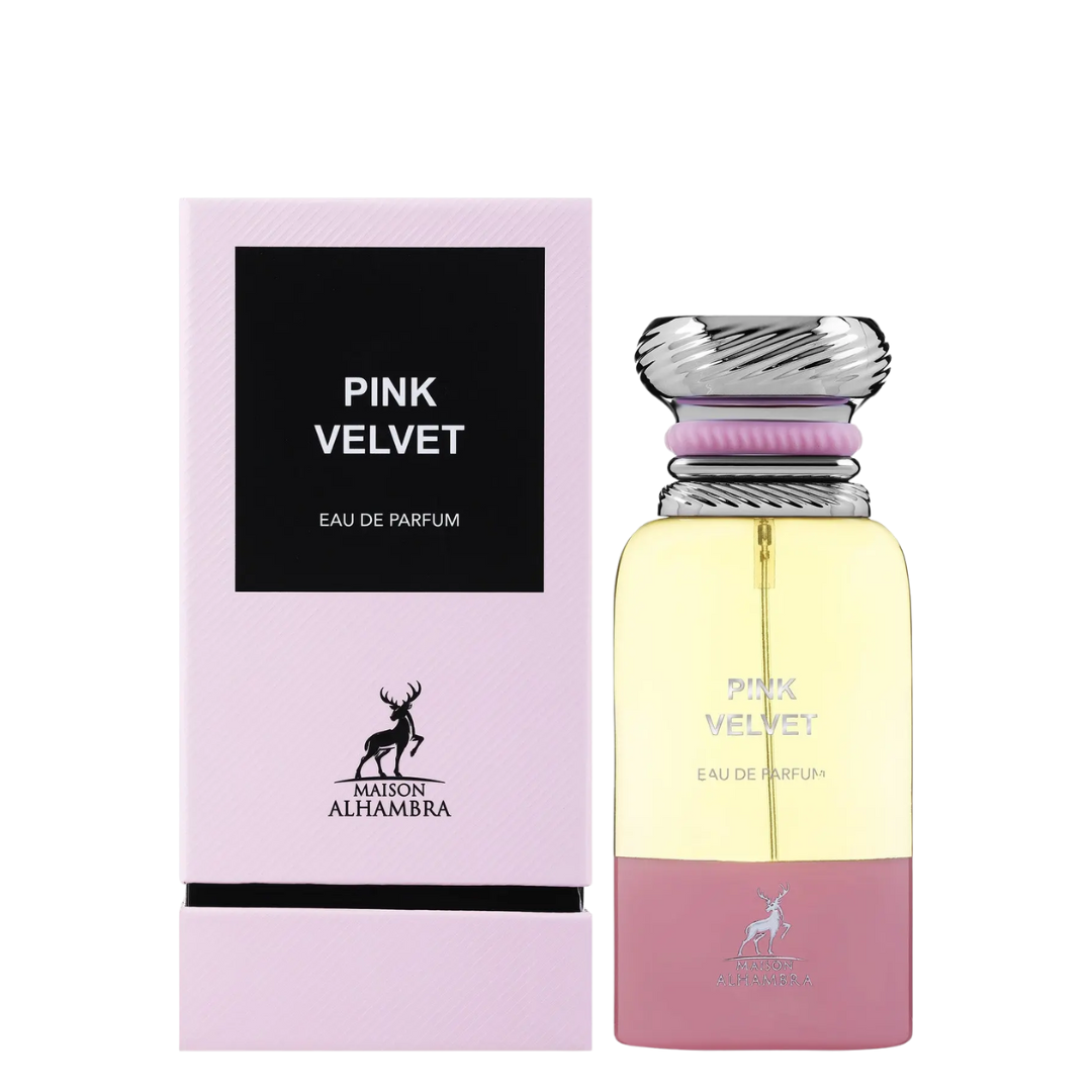 Maison Alhambra Pink Velvet Eau de Parfum bottle and packaging on a white background