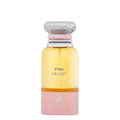 Perfume bottle labeled 'Pink Velvet' with a silver cap on a white background