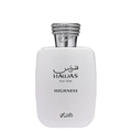Perfume bottle labeled 'Hawas for Him Highness' on a white background