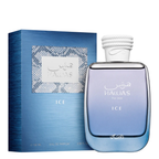 Blue Hawas Ice perfume bottle and packaging on a white background