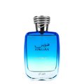 A bottle of Rasasi Hawas Nautilus fragrance with a blue gradient glass body and a silver cap, shown on a plain white background.
