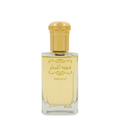 Perfume bottle with gold cap and clear body on a white background. Rasasi Oud Al Mubakhar Unisex Perfume