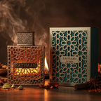 Rayhaan Terra Eau de Parfum 100ml bottle and box with spice-themed props