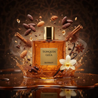 Rayhaan Tonquin Giza Eau de Parfum 100ml bottle with almond, cacao and spice props