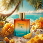 Rayhaan Tropical Vibe Eau de Parfum 100ml bottle in a tropical beach composition