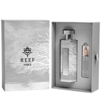 Silver perfume bottle with packaging featuring the 'REEF Force' brand on a white background