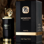 Riiffs Momento Extrait de Parfum 100ml bottle and box in a dark setting