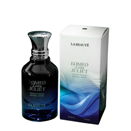 La Beaute Paris Romeo Loves Juliet perfume bottle and packaging on a white background