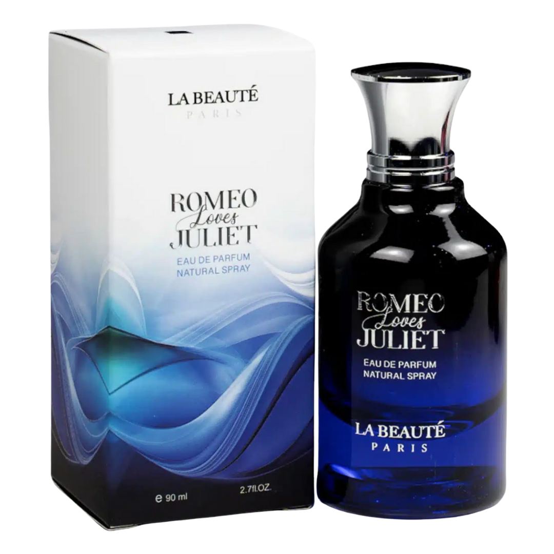 La Beaute Paris Romeo Loves Juliet perfume bottle and packaging on a white background