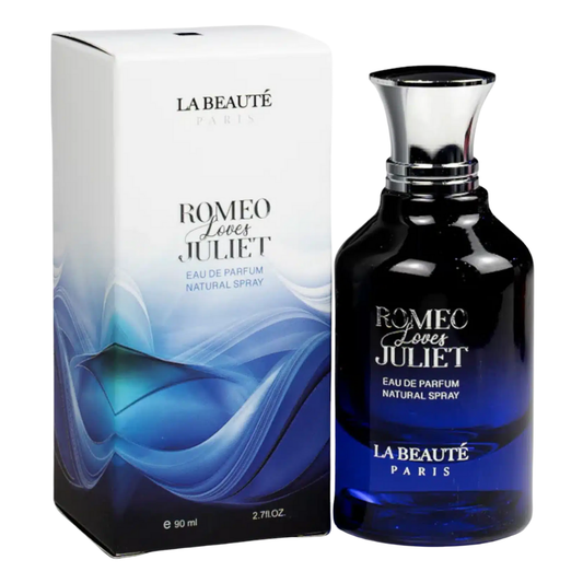 La Beaute Paris Romeo Loves Juliet perfume bottle and packaging on a white background