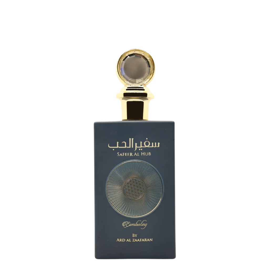 Perfume bottle with gold cap and decorative label on a white background. Safeer Al Hub Everlasting by Ard Al Zaafaran Unisex Perfume